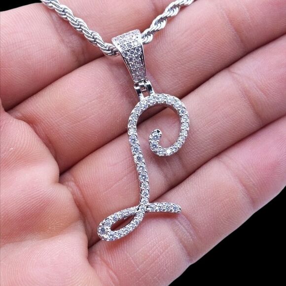 18"Rope Chain - White Gold Finish Cursive L. - Picture 5 of 6